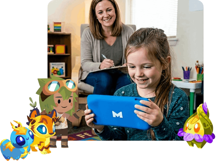 Therapist with child using Mightier app